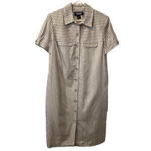 Patrick Collection Vintage Pure Silk Tan Striped Shift Dress Size 10